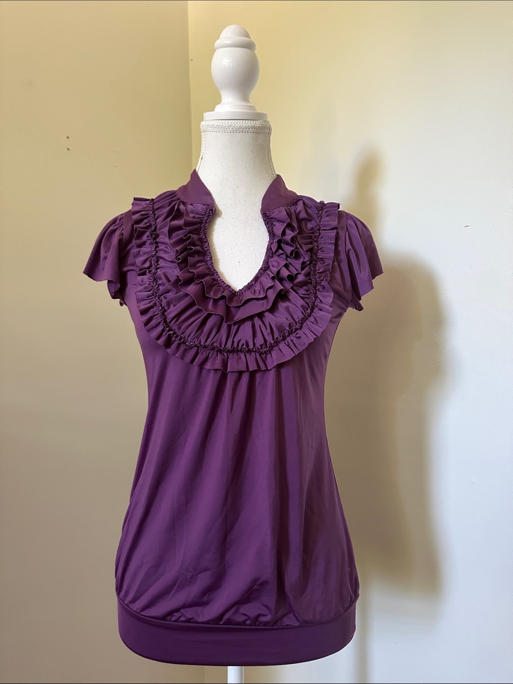 HEART SOUL Vintage Purple Ruffle Victorian Fairy Short Sleeve Blouse Medium